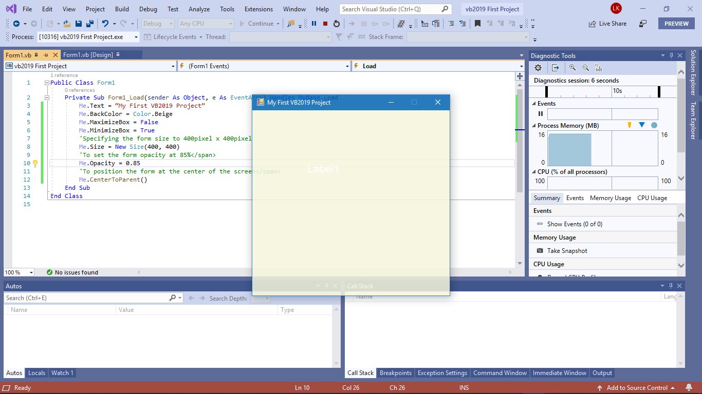 Designing the User Interface in Visual Basic 2019